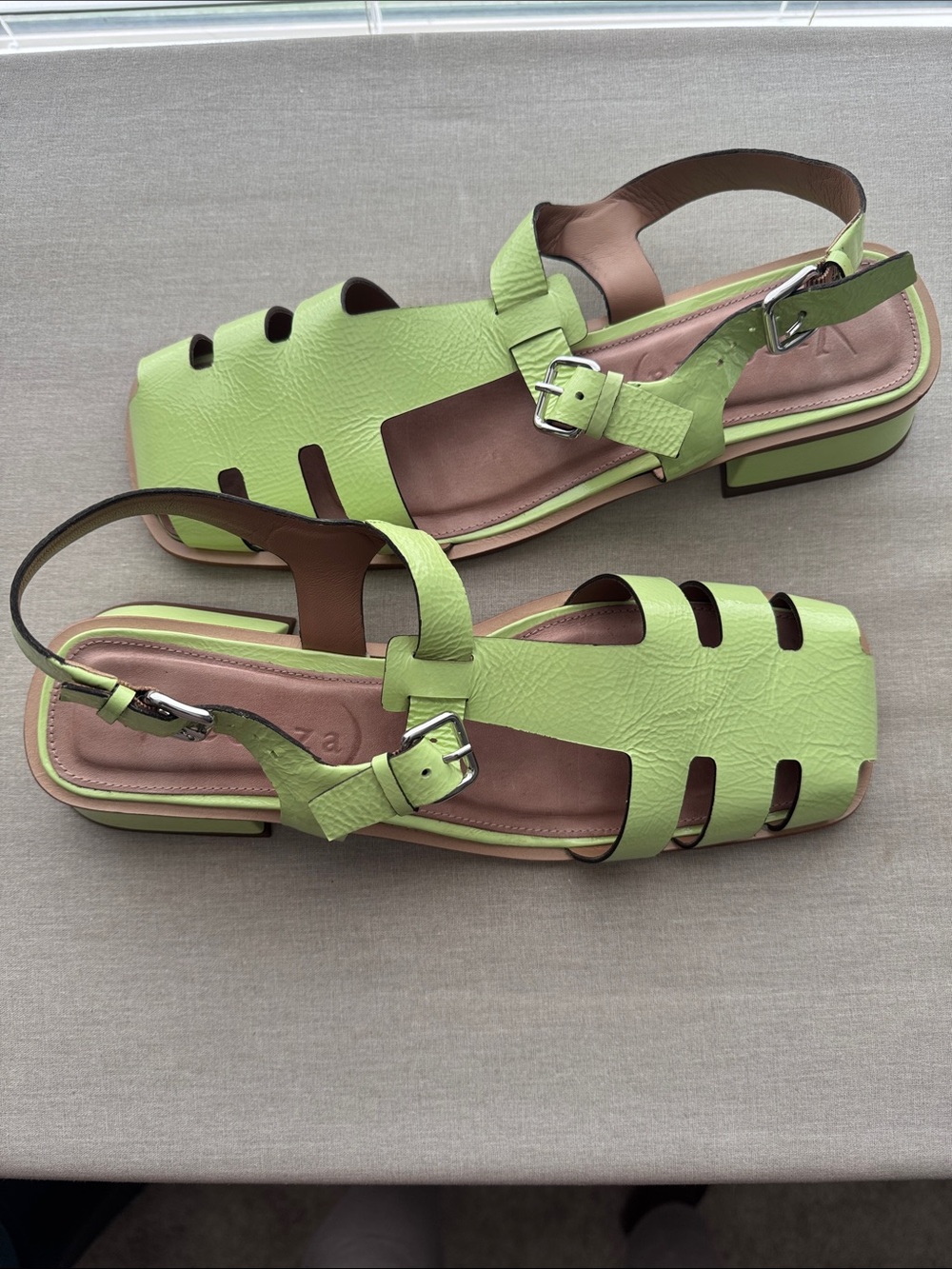 Women’s Lime Green Slingback Cutout Sandals with Buckle Strap